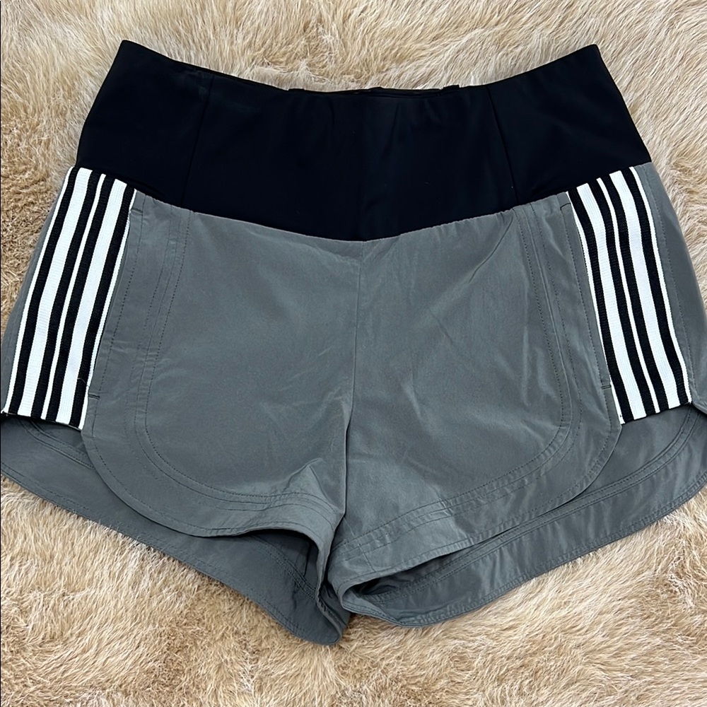 Athleta olive green & black striped athletic shorts, size 2